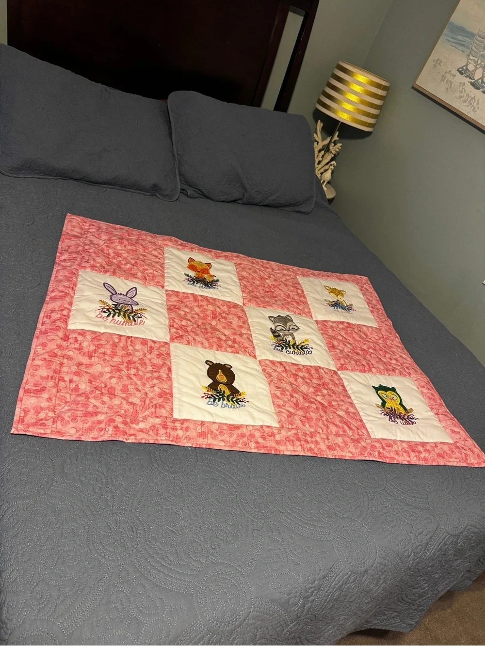 Handmade Woodland Animals Quilted Baby Blanket Cottagecore Coquette